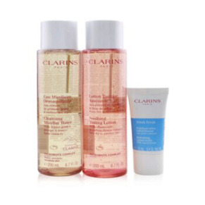 Clarins - Perfect Cleansing Set (very Dry Or Sensitive Skin): Micellar Water 200ml+ Toning Lotion 200ml+ Fresh Scrub 15ml+ Bag 3pcs+1bag